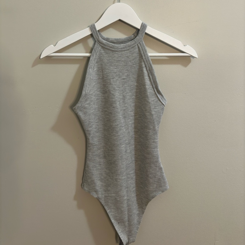 American Eagle Outfitters Gray Ribbed Bodysuit